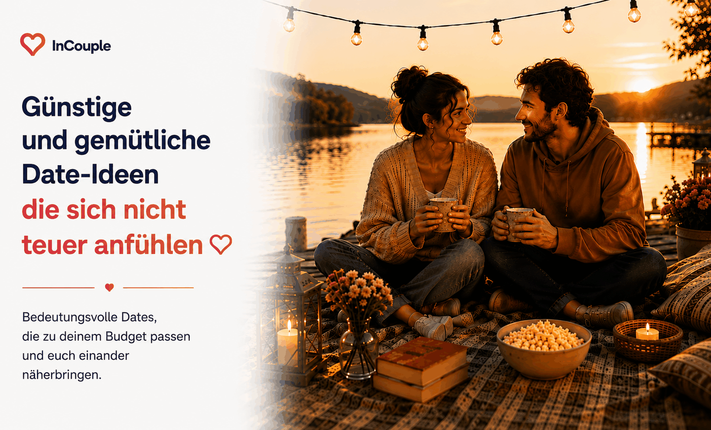 Paar genießt ein gemütliches, liebevoll geplantes Date zu Hause mit kleinem Budget