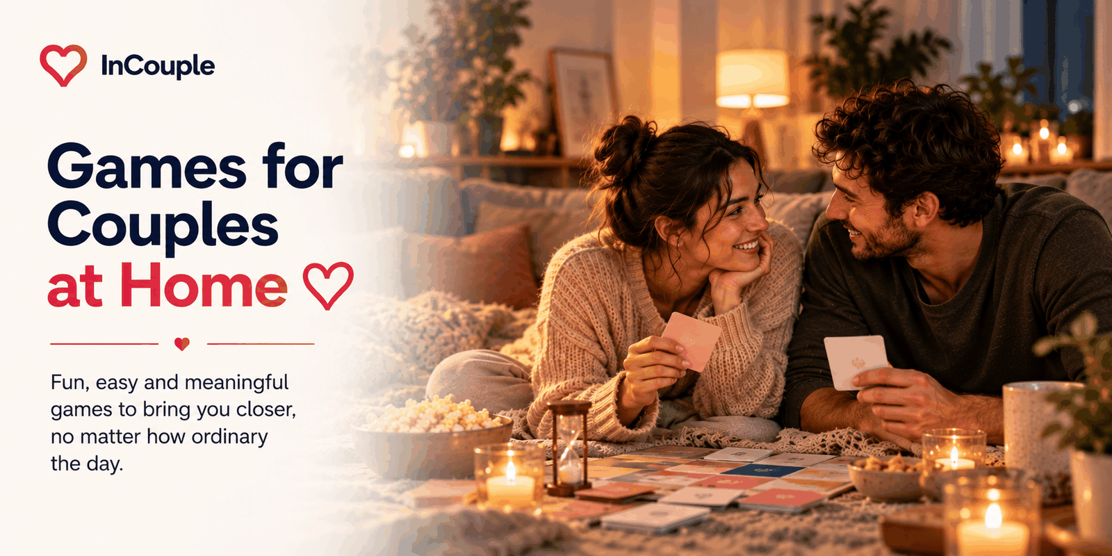 Couple playing a simple game together at home in the evening