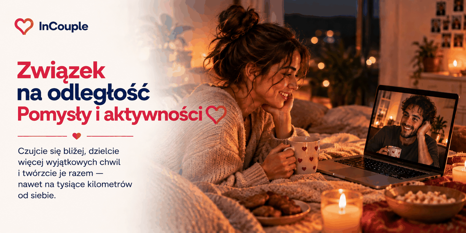 Dwie osoby na wideorozmowie spędzają wieczór razem na odległość