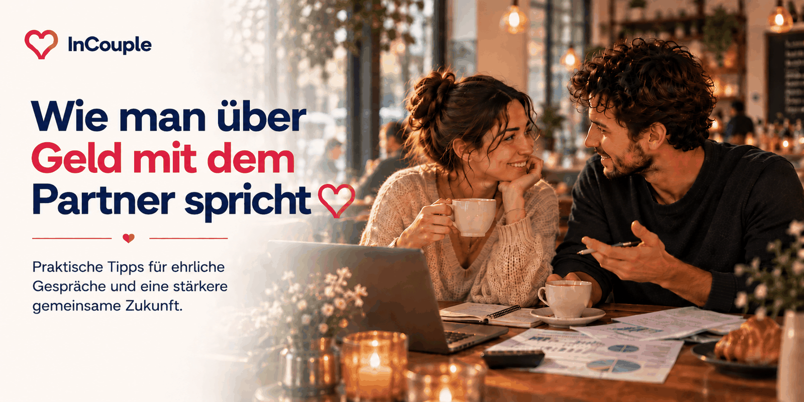 Paar spricht ruhig am Küchentisch über Geld