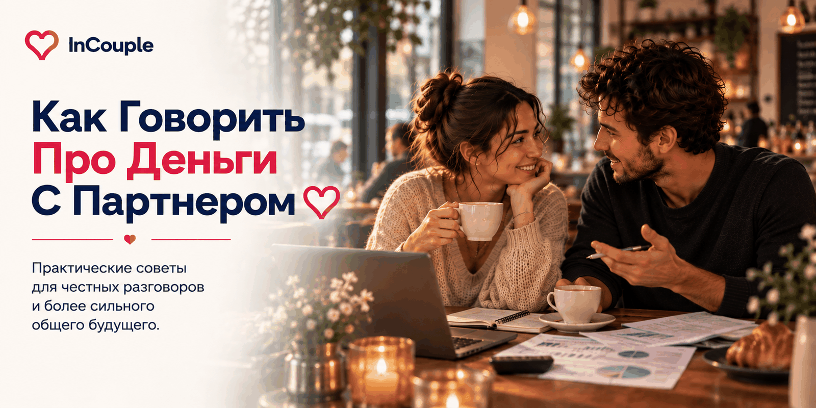 Пара спокойно говорит о деньгах за кухонным столом