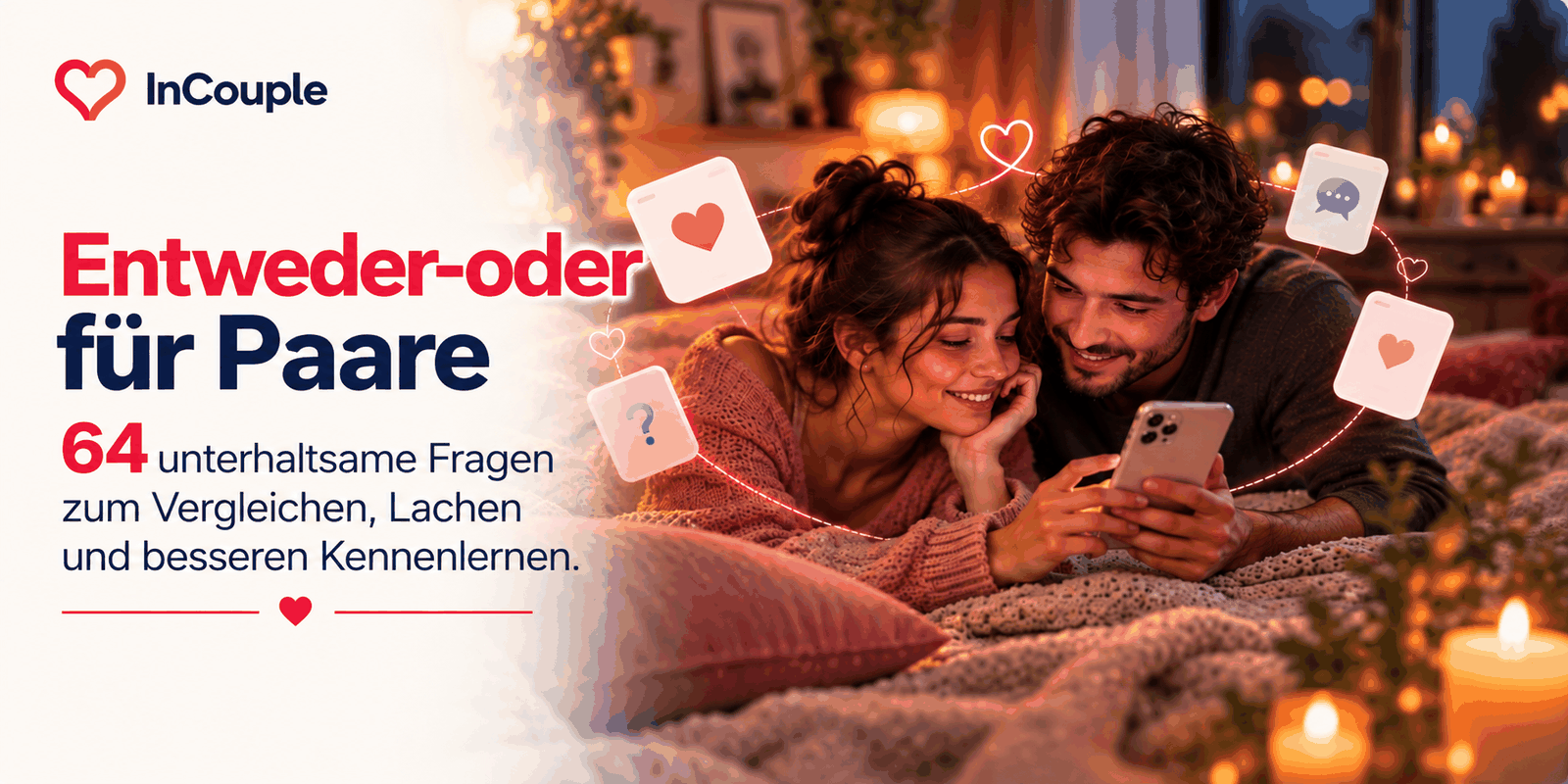 Paar lacht zu Hause über eine Entweder-oder-Frage